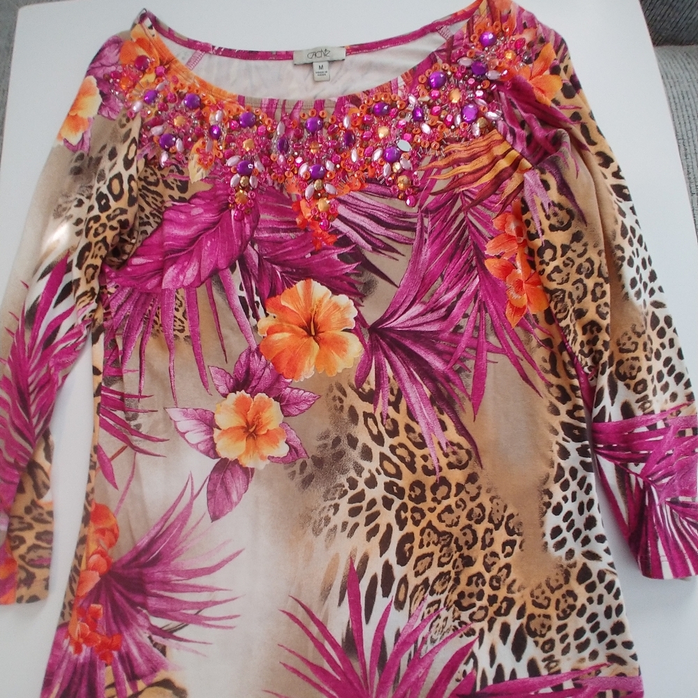 Cache Pink and Orange Embellished Blouse